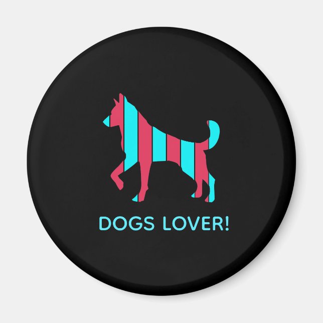 Hund - Cute Pet Art, Blue & Red Abstrakt Animal Magnet (Framsidan)