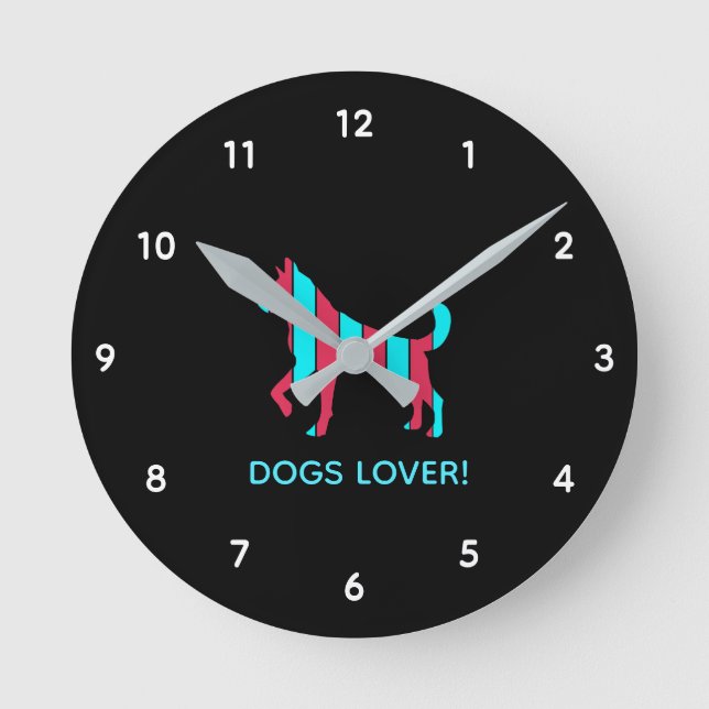 Hund - Cute Pet Art, Blue & Red Abstrakt Animal Rund Klocka (Framsida)