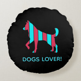 Hund - Cute Pet Art, Blue & Red Abstrakt Animal Rund Kudde