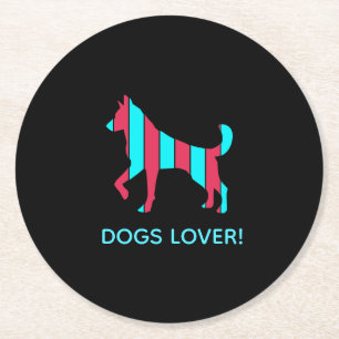 Hund - Cute Pet Art, Blue & Red Abstrakt Animal Underlägg Papper Rund