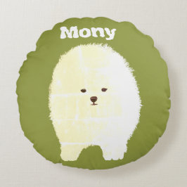 Hund, Cute Pommern Fluffy Pet Art Round cushion Rund Kudde