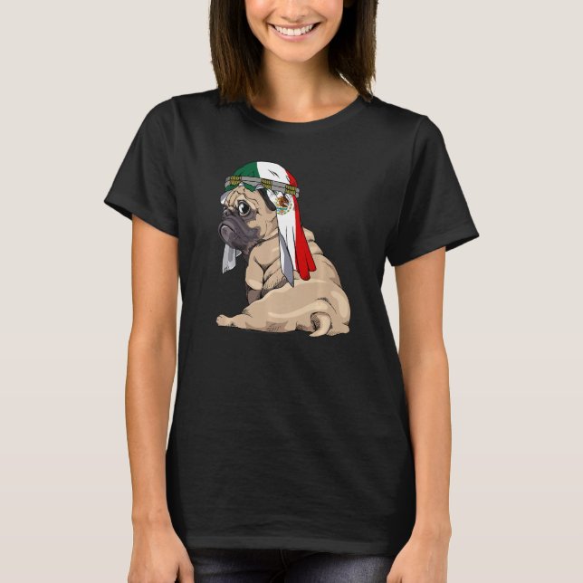 Hund Cute Pug Retro Mexico Flagga Pride T Shirt (Framsida)