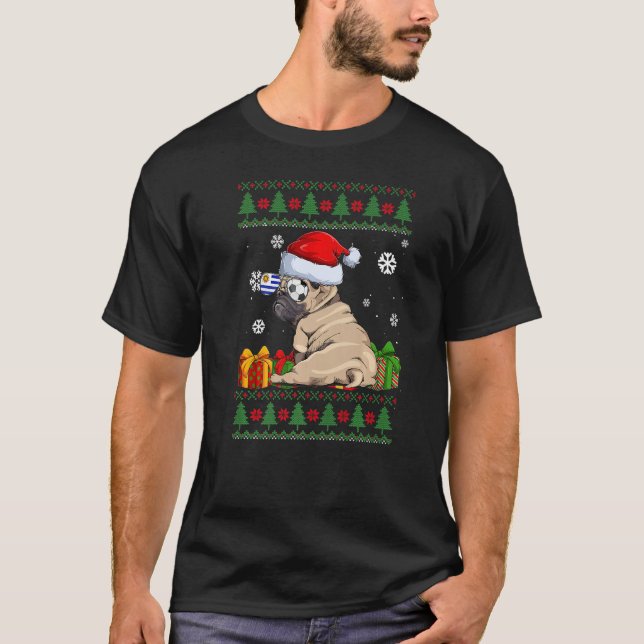 Hund Cute Pug Santa Hat Ugly jul Sweater T Shirt (Framsida)