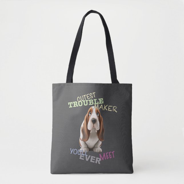 Hund Cuttest Trouble Maker Cute Adsible Funny Tygkasse (Framsida)