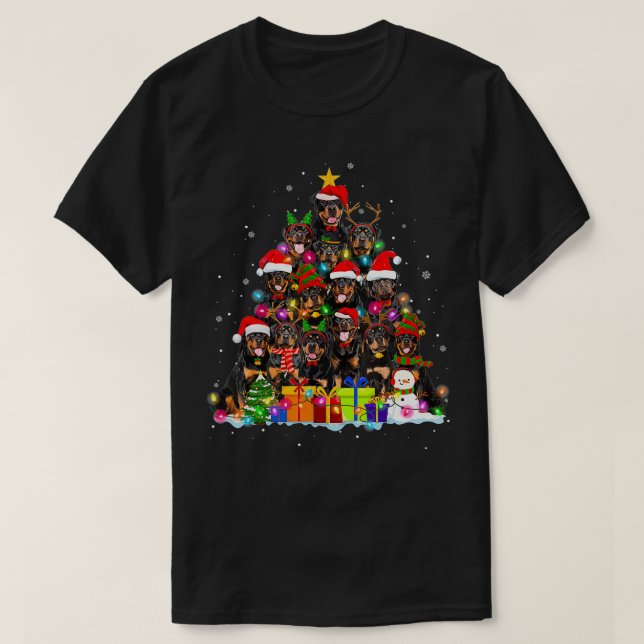 Hund Da för julgranen Pajama Rottweiler Träd Julaf T Shirt (Design framsida)