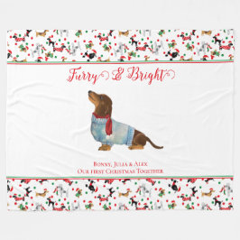 Hund Dachshund genom Snö-julets Hårig Bright Fleecefilt