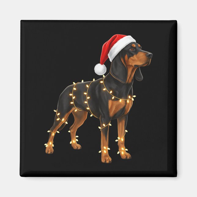 Hund Dachshund insvept i julgransbelysning - Holid Magnet (Framsidan)