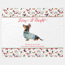 Hund Dachshund Reindeer Hat jul Hårig Bright Fleecefilt