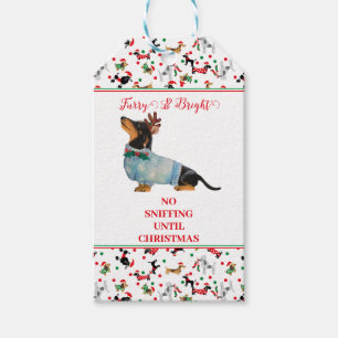 Hund Dachshund Reindeer Hat jul Hårig Bright Presentetikett