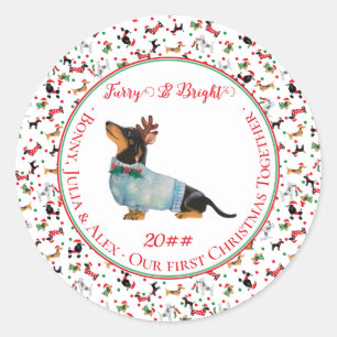 Hund Dachshund Reindeer Hat jul Hårig Bright Runt Klistermärke