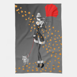 Hund & Dam Höst löv Black Tea Towel Kökshandduk
