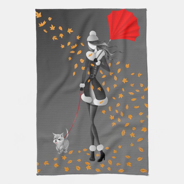 Hund & Dam Höst löv Black Tea Towel Kökshandduk (Vertikal)