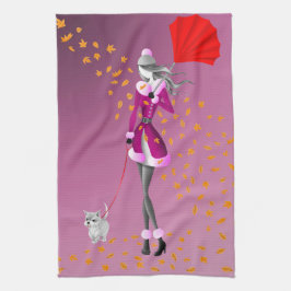 Hund & Dam Höst löv Rosa Tea Towel Kökshandduk
