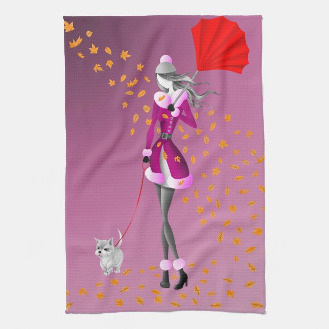 Hund & Dam Höst löv Rosa Tea Towel Kökshandduk (Vertikal)