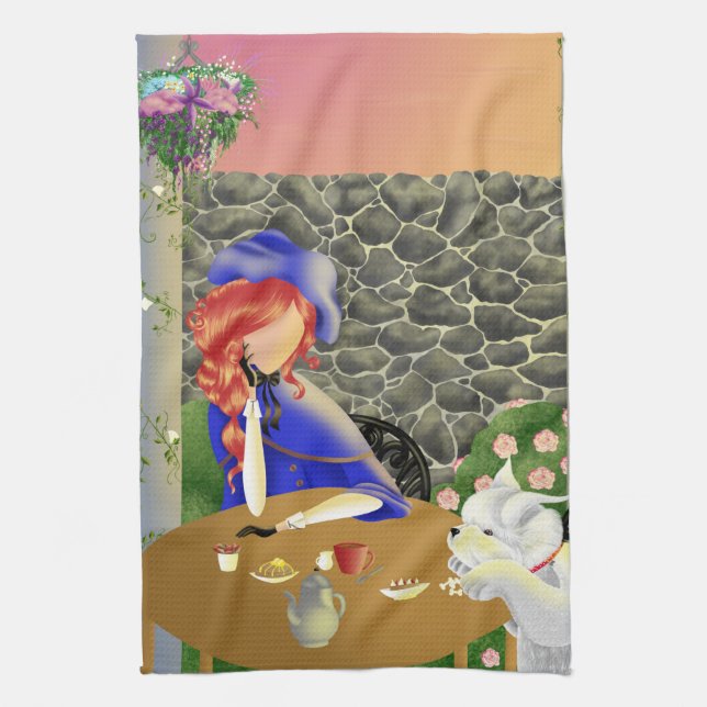 Hund & Dam i Café Lunch Tea Towel Kökshandduk (Vertikal)