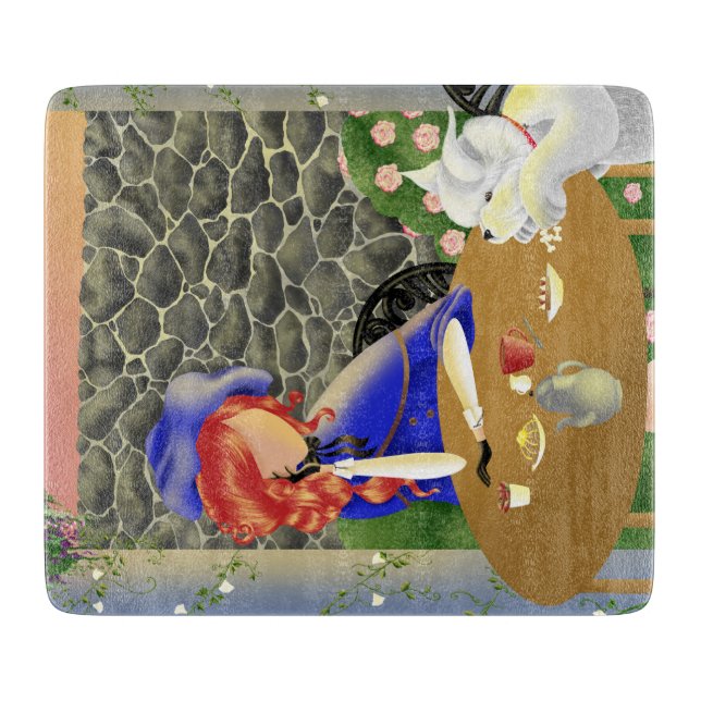 Hund & Dam i Café vid Sunset 6x7 Choppboard (Framsidan)