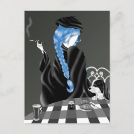 Hund & Dam vid café Blåa Håret vykort