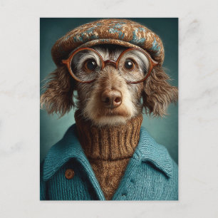 Hund Dapper i Bäran Vinter Vykort