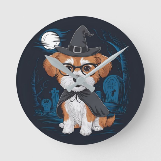 Hund Day Halloween Firande. design Rund Klocka (Framsida)