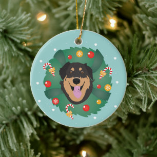 Hund dekorerad julandedräkt julgransprydnad keramik