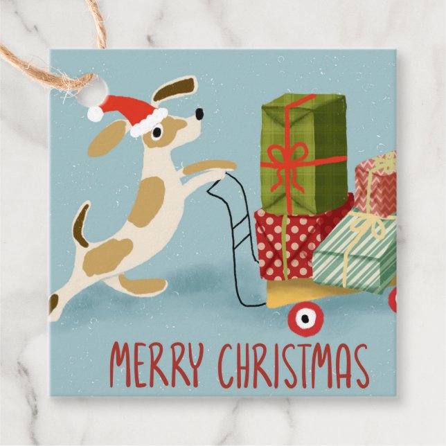 Hund Delivering Julklapp Gåvor Etiketter (Framsida)