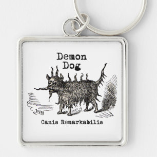 Hund Demon Vintage Funny Cute Fyrkantig Silverfärgad Nyckelring