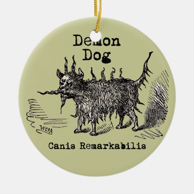 Hund Demon Vintage Funny Cute Julgransprydnad Keramik (Framsidan)