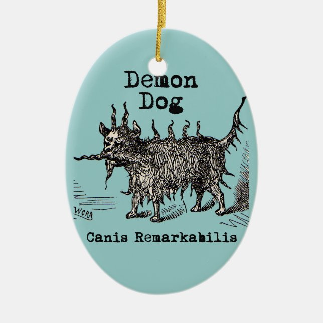 Hund Demon Vintage Funny Cute Julgransprydnad Keramik (Framsidan)