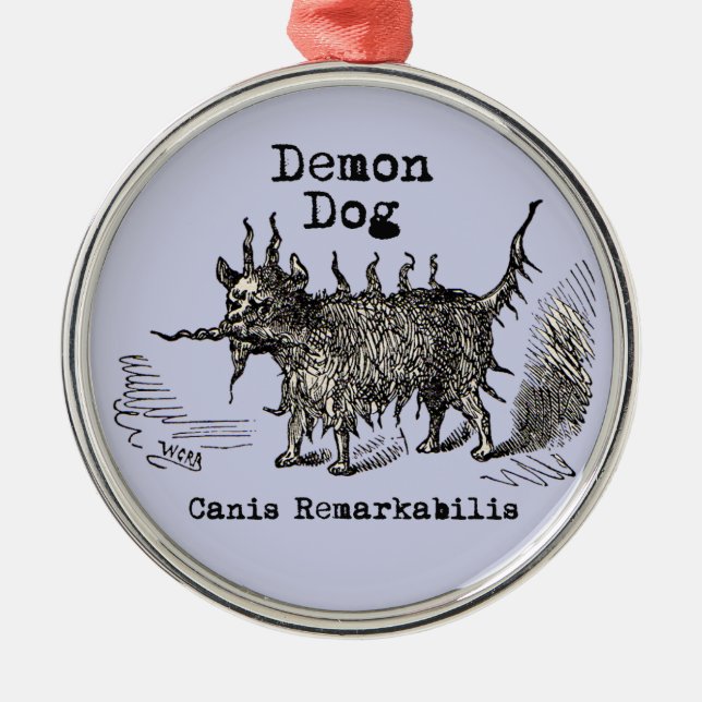 Hund Demon Vintage Funny Cute Julgransprydnad Metall (Framsidan)