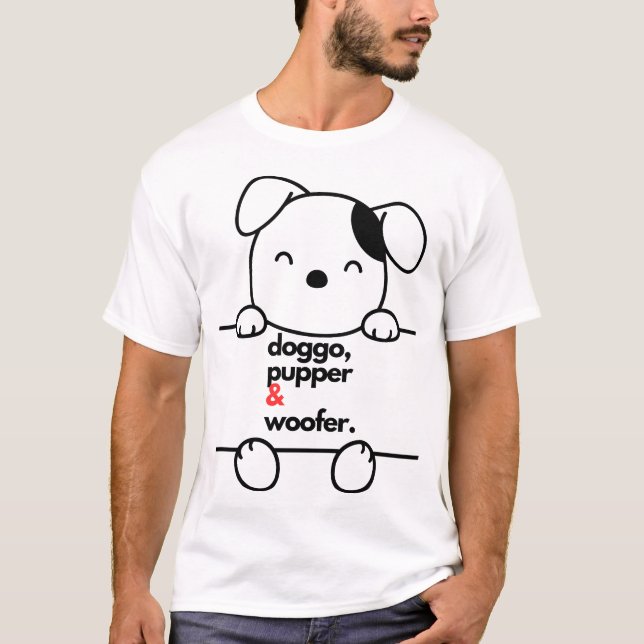 Hund Doggo Pupper och Woofer T-Shirt (Framsida)