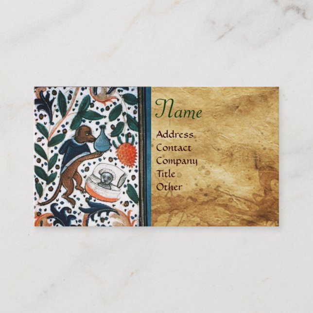 HUND DOKTOR MED KITTEN Parchment Monogram Visitkort (Framsida)