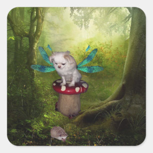 Hund Dragonfly och Hedge Hog Stickers Fyrkantigt Klistermärke