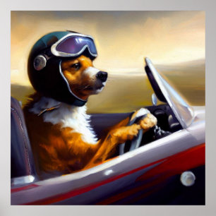 Hund Driving Racecar Poster
