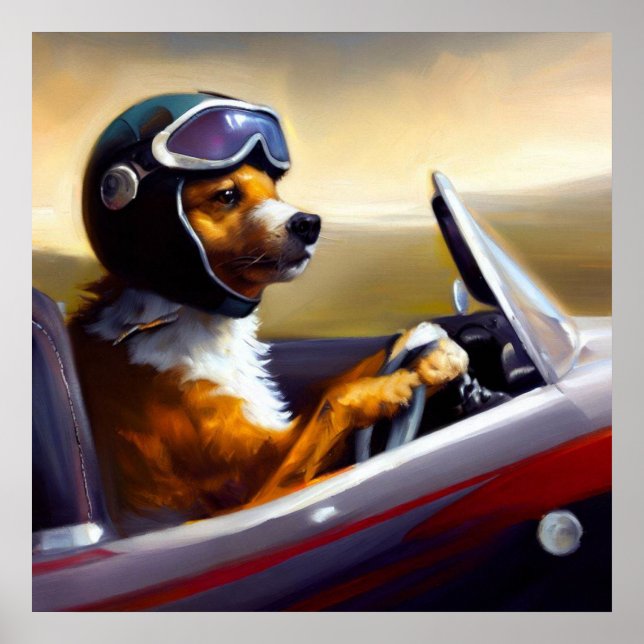 Hund Driving Racecar Poster (Framsidan)
