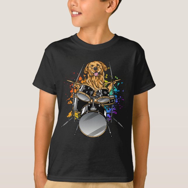 Hund Drummer spelar Drums Boy T Shirt (Framsida)
