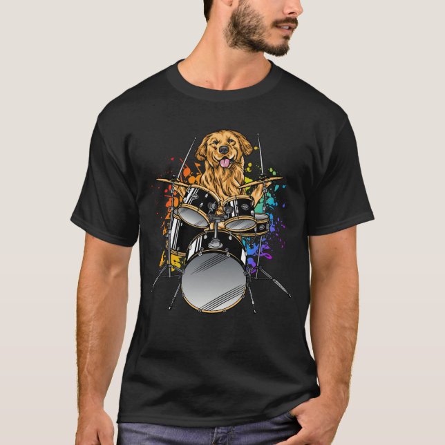 Hund Drummer spelar Drums Manar T-Shirt (Framsida)