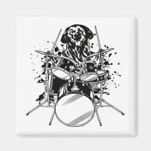Hund Drummer spelar Drums Square Magnet