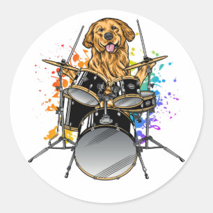 Hund Drummer spelar upp Drummer Runt Klistermärke