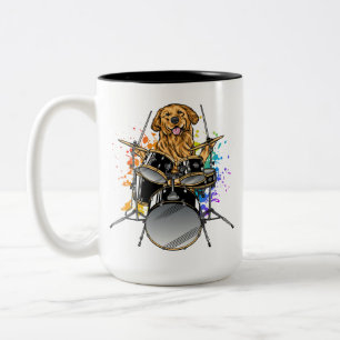 Hund Drummer spelar upp Drummer Två-Tonad Mugg
