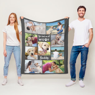 Hund DU HADE MIG PÅ WOOF 9 Photo Collage Grått Fleecefilt