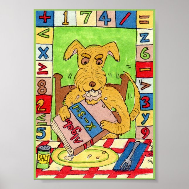 Hund Eating Math Homwork Mini Folk Art Poster (Framsidan)