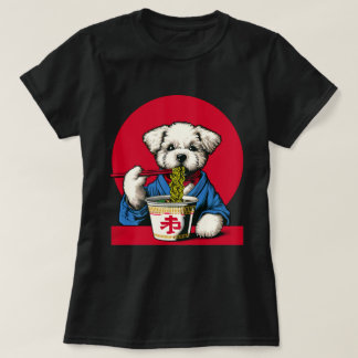 Hund Eating Ramen Noodles Cute Vintage Japansk kon T Shirt