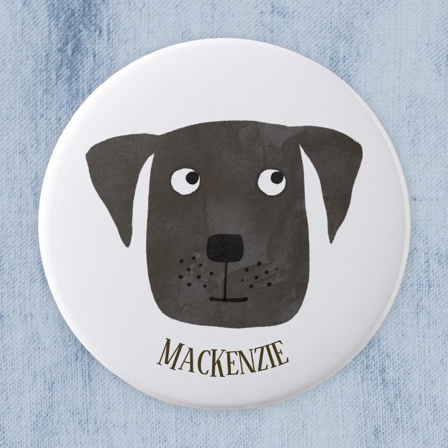 Hund eget namn för Lusopsfelsarbetaren Retriever Knapp (Fun Black Labrador Retriever Dog personalized button)