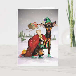 Hund Elf - Miniature Pinscher-julkort Helgkort