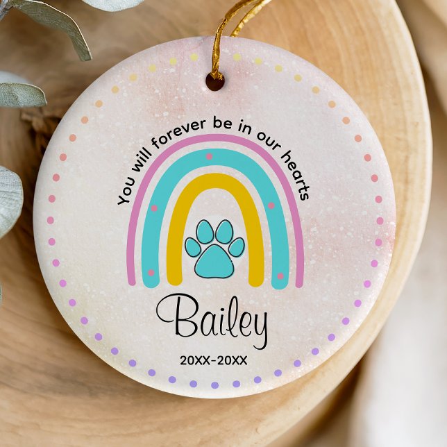 Hund- eller kattminne söt rosa blå regnbåge julgransprydnad keramik (Skapare uppladdad)