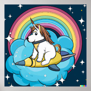 Hund Enhörning Rymd Affisch - Whimsical Galaxy Dju