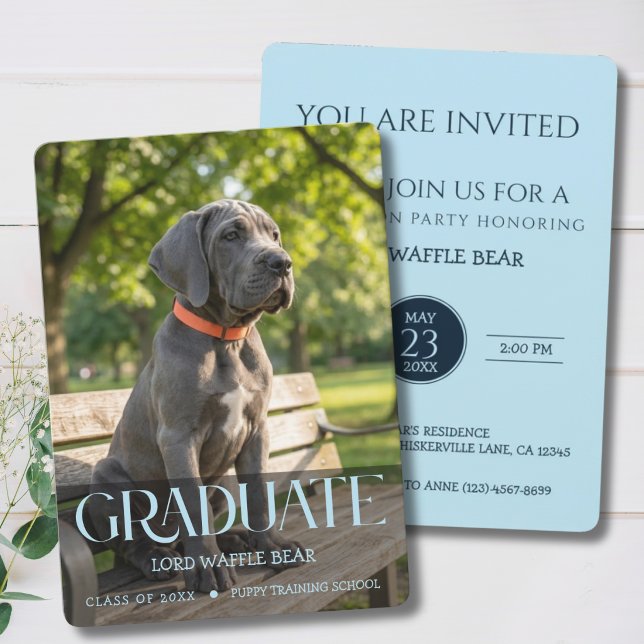 Hund Examen Fest Inbjudan Husdjur Foto Babyblå (Dog Graduation Party Invitations )