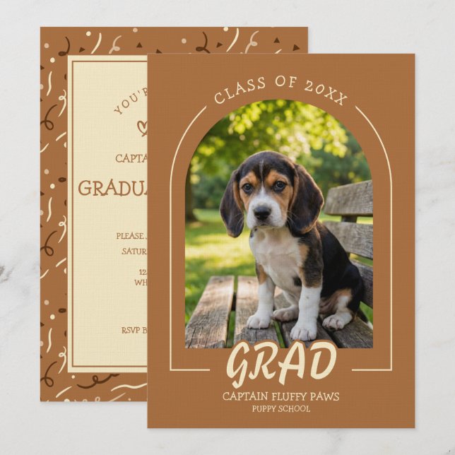 Hund Examen Inbjudan Husdjur Foto Kopparros (Fram/baksida)