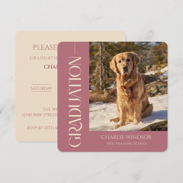 Hund Examens Inbjudningskort Rose Gold (Fram/baksida)