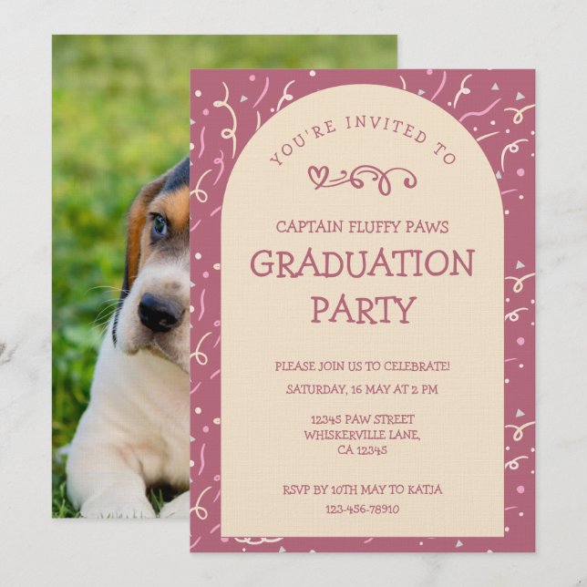 Hund Examensbevis Rosa Guld & Champagne Inbjudningar (Fram/baksida)